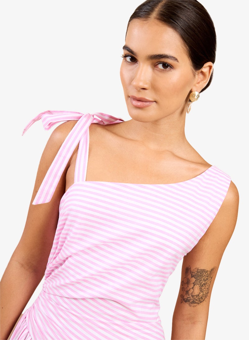 Little Mistress Pink Stripe Midi Dress - Image 3